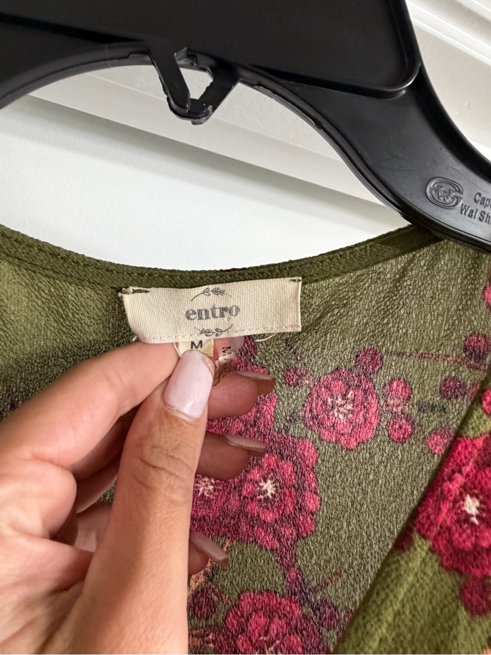 entro Olive Green Floral Wrap Romper with Pink Flowers - Picture 4 of 4